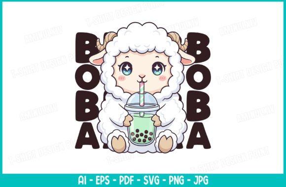 Kawaii Lamb Bubble Tea T-Shirt Design: A Sweet Blend of Farm Fresh and Café Chic